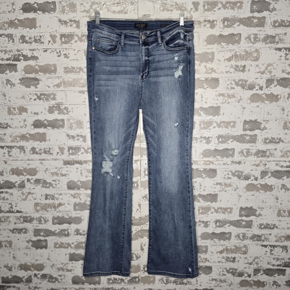 Judy Blue Jeans Womens 15/32 Laredo High Rise Distressed Boot Cut Boho Stretch